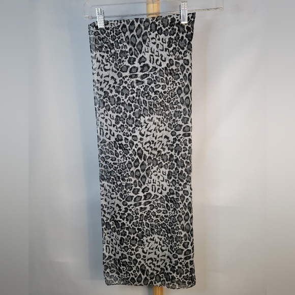 Vintage Black Grey white scarf sheer animal print chiffon handkerchiefs - Picture 3 of 9